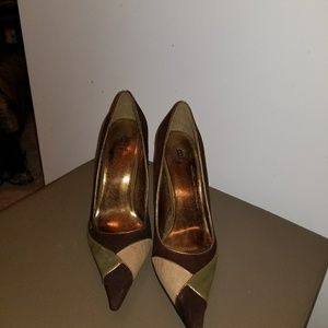 Brown faux suede pumps